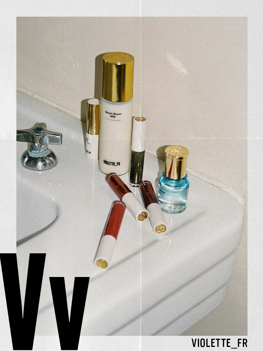 Violette_FR beauty products on a bathroom sink
