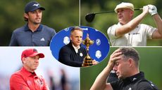 Luke Donald by the Ryder Cup, with players around him