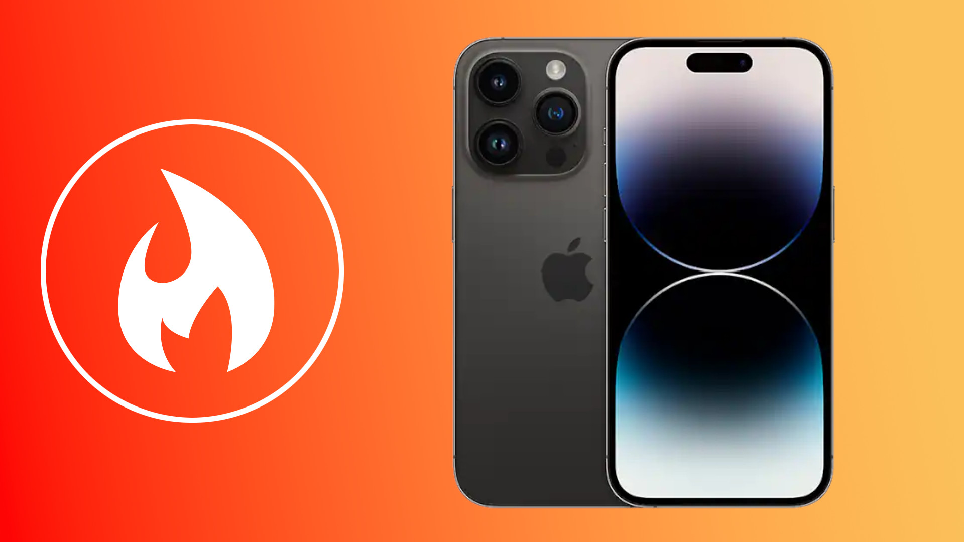 iPhone 14 Pro on orange background with heat symbol