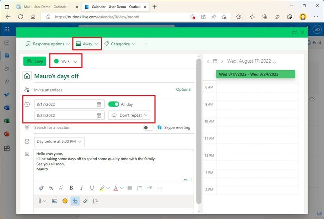 Out of office calendar outlook