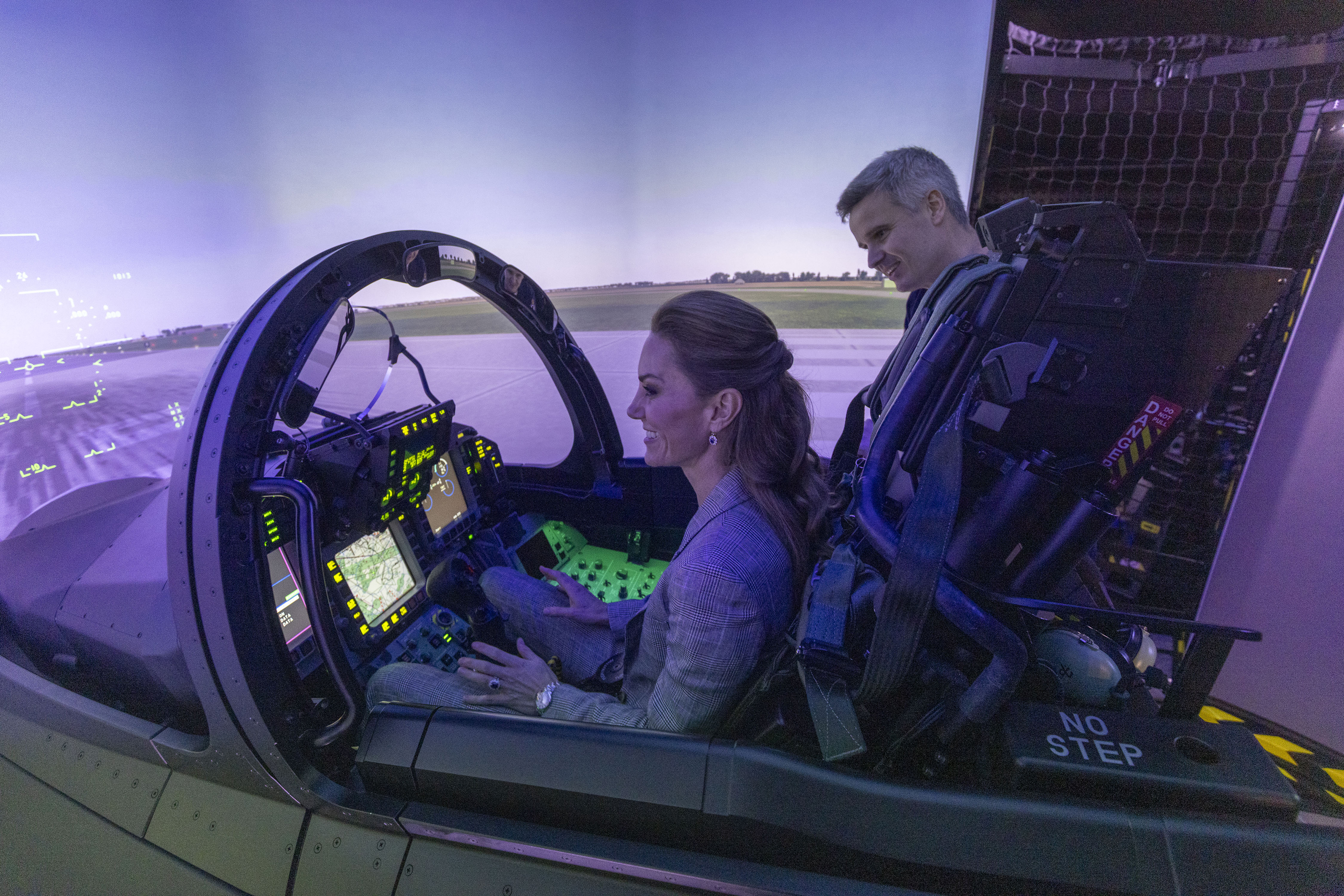 CONINGSBY, ENGLAND - OCTOBER 2: Catherine, Princess of Wales, Royal Honorary Air Commodore, is shown a Typhoon aircraft as she is given a tour of the new Typhoon Future Synthetic Training facility at RAF Coningsby in Lincolnshire during her first official engagement at the station, on October 2, 2025 in Coningsby, England. During the visit, Her Royal Highness learned about the station&#039;s operational role, met Quick Reaction Alert personnel, viewed a Typhoon aircraft, and toured the new Typhoon Future Synthetic Training facility, and also met families of personnel serving at the base. (Photo by James Glossop - WPA Pool/Getty Images)