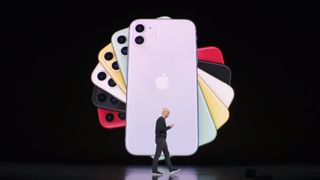 iPhone 11 presentation with Tim Cook on stage
