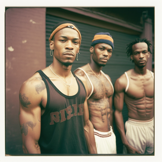 Una imagen retrato generada por IA de tres hombres musculosos