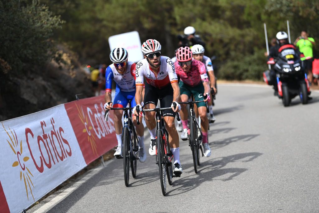 MONASTERIO DE TENTUDA SPAIN SEPTEMBER 07 Jess Herrada Lopez of Spain and Team Cofidis competes in the breakaway during the 77th Tour of Spain 2022 Stage 17 a 1624km stage from Aracena to Monasterio de Tentuda 1095m LaVuelta22 WorldTour on September 07 2022 in Monasterio de Tentuda Spain Photo by Justin SetterfieldGetty Images