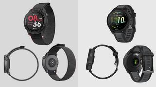 Coros vs Garmin design, with product view from all angles next to each other in collage