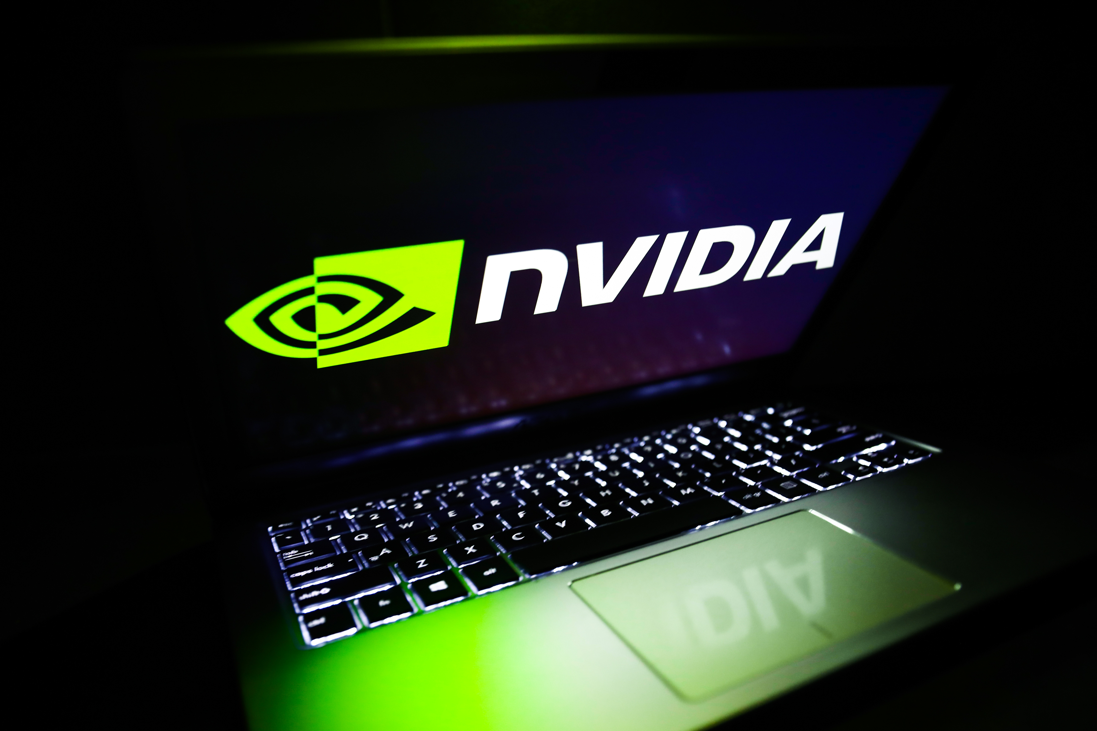 Nvidia logo on laptop.