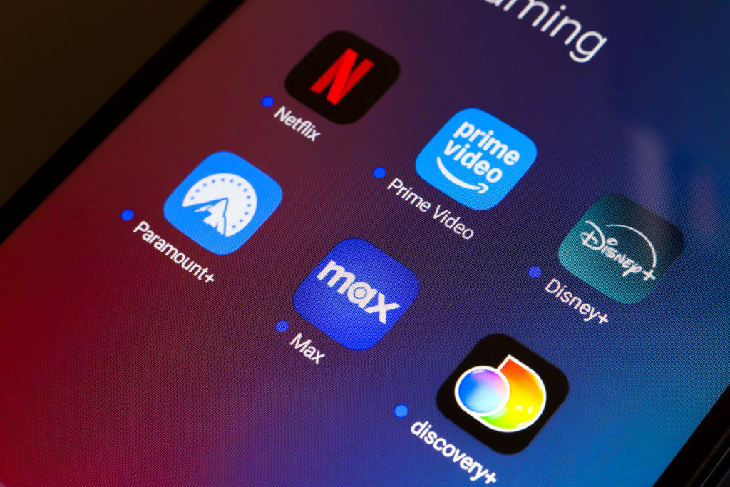 The streaming services Netflix, Amazon Prime Video, Disney Plus, Paramount Plus, Max, and Discovery Plus apps (Photo Illustration by Jaque Silva/NurPhoto)
