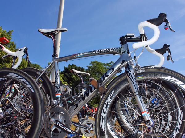 The custom painted frames gleam almost like they're metal but they're definitely carbon fiber.