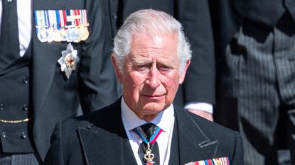 Prince Charles, Prince of Wales during the funeral of Prince Philip, Duke of Edinburgh on April 17, 2021 in Windsor