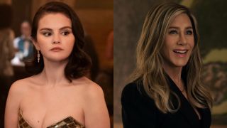From left to right: Selena Gomez in Only Murders in the Building and Jennifer Aniston on The Morning Show.