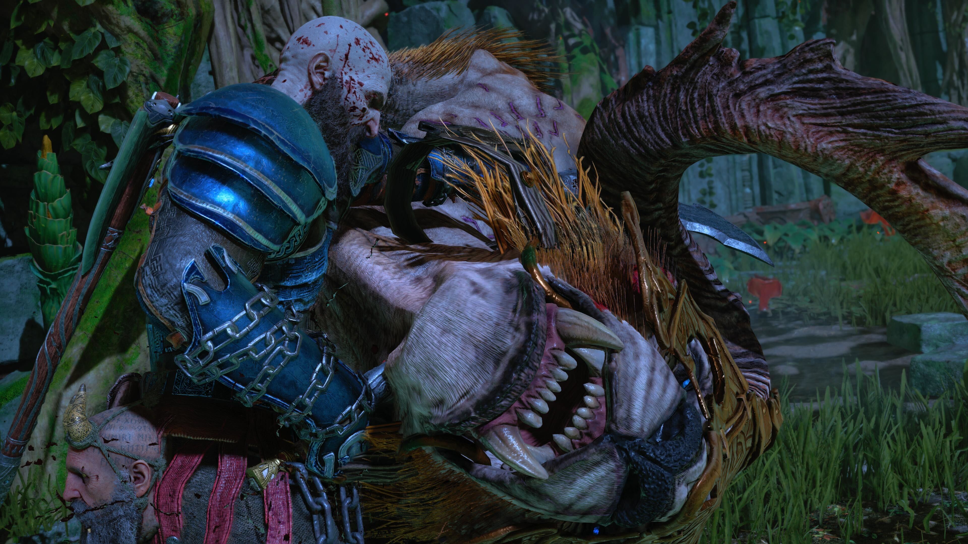 Kratos i «God of War Ragnarök» nedkjemper monsteret