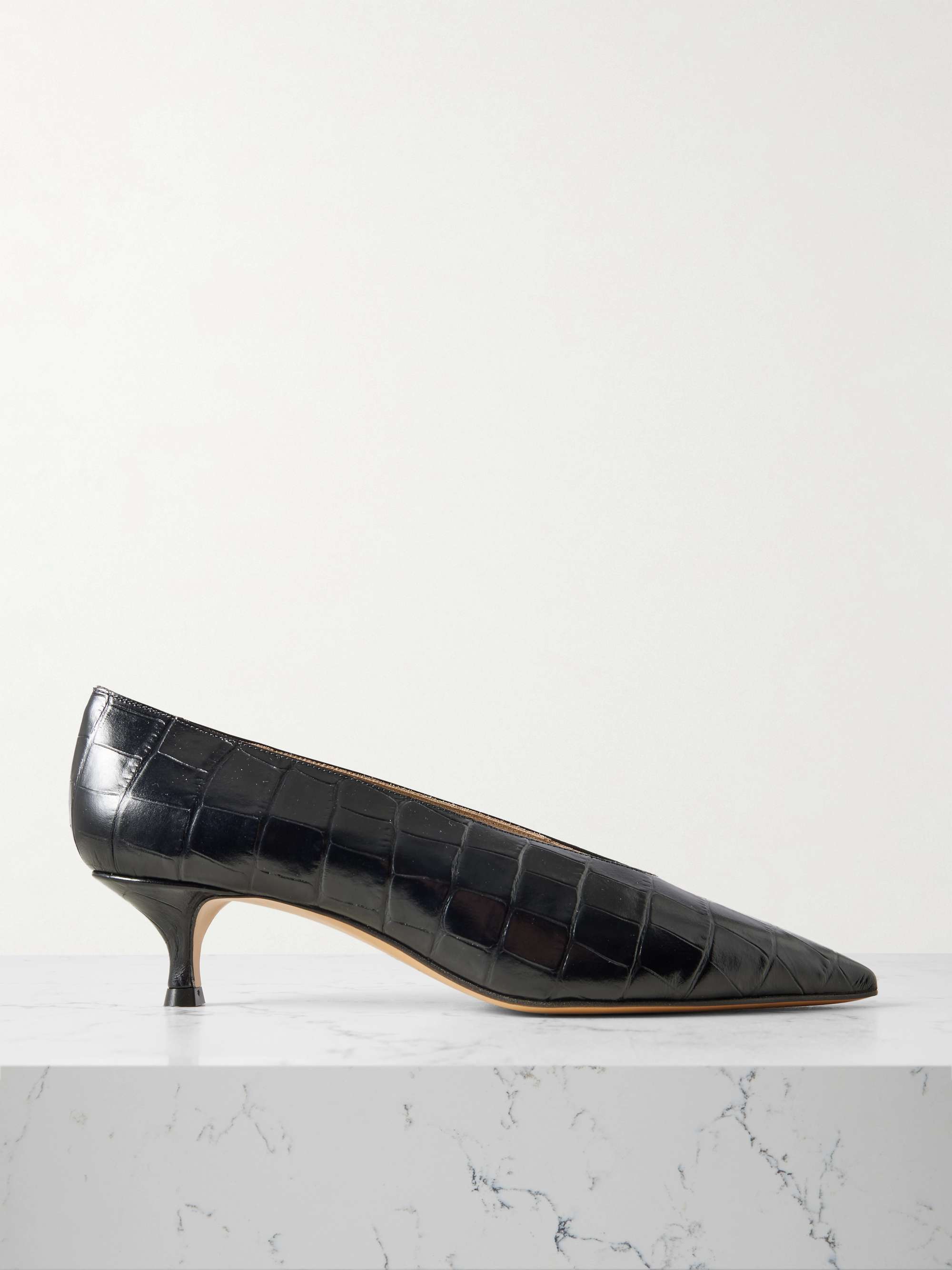 Babouche Croc-Effect Leather Pumps