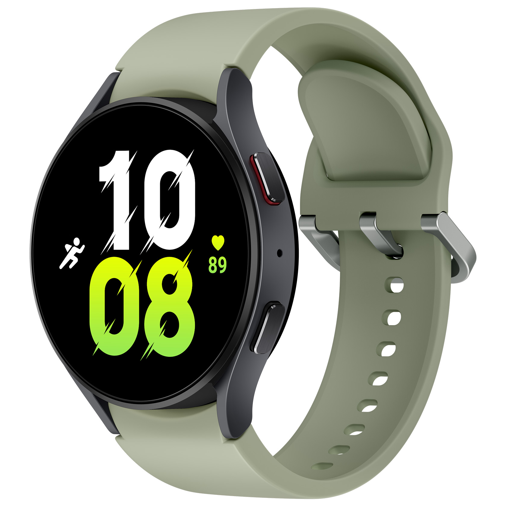 Samsung Galaxy Watch 5 إصدار مفصل حسب الطلب بهيكل فضي وحزام أخضر زيتوني