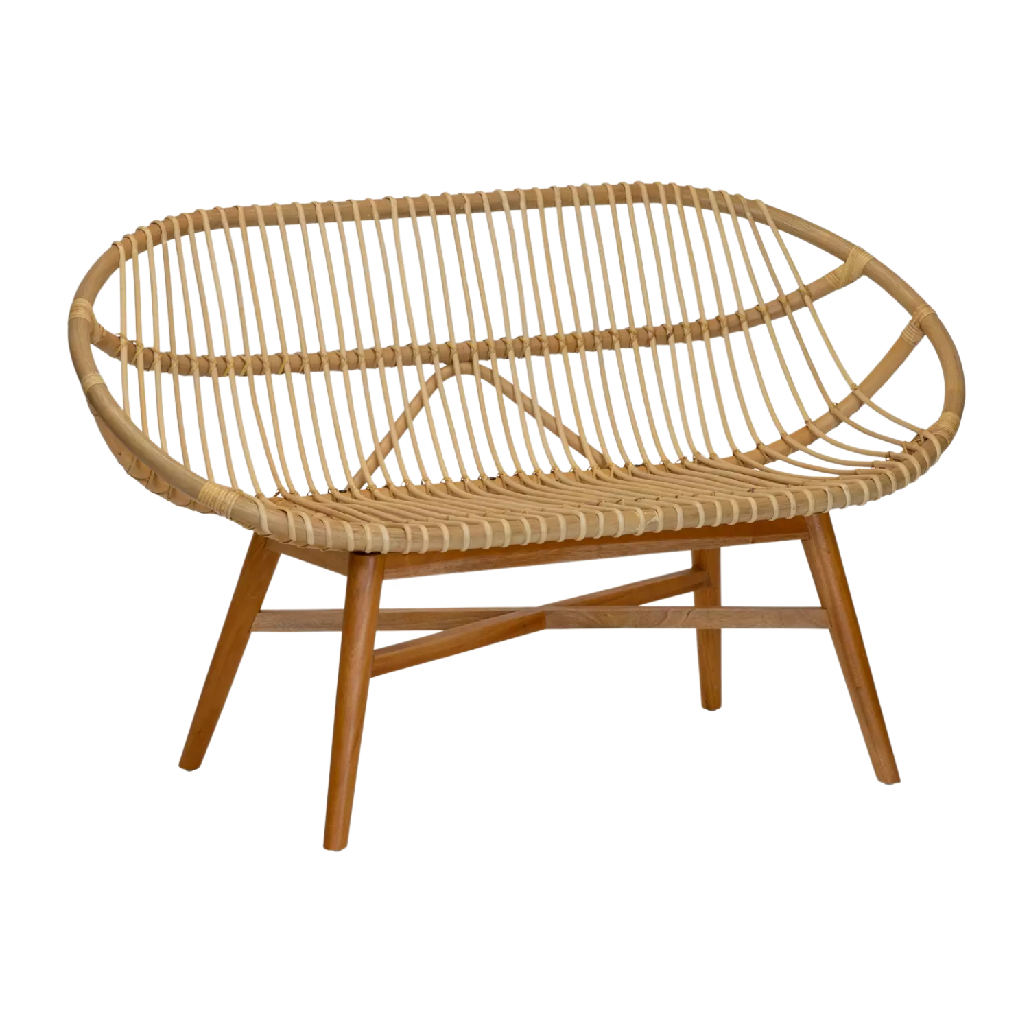 A woven rattan bench from Anthropologie