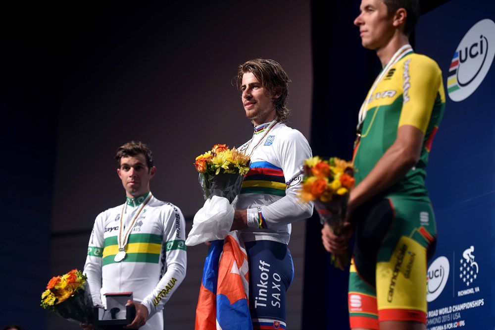 Men's podium during the Slovakian national anthem