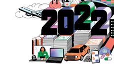 worker and car among huge stacks of money under year 2022