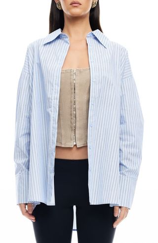 Oversize Stripe Cotton Button-Up Shirt