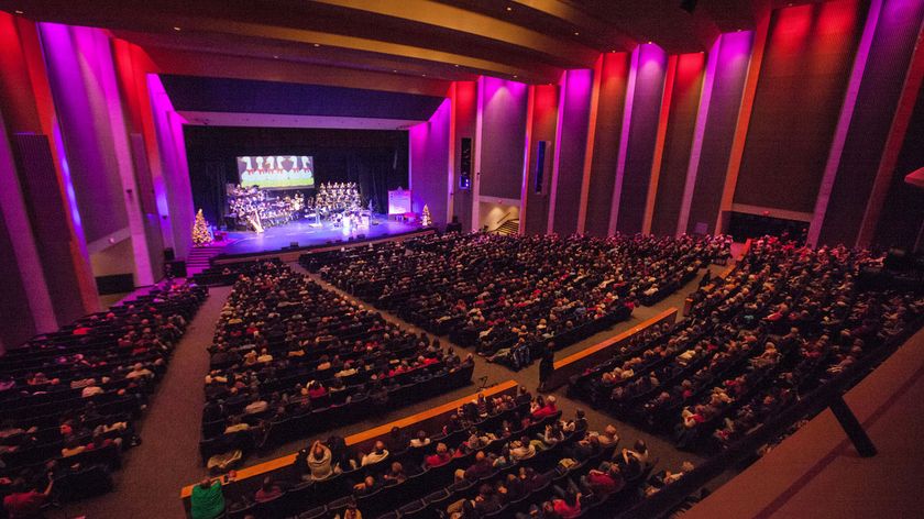 A view of a holiday production staged at West Point’s Ike Hall.