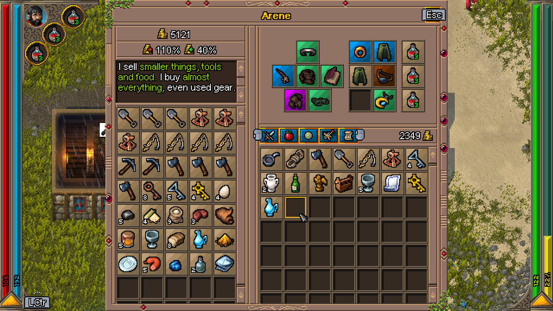 Hammerwatch 2 gear screen showing many looted items