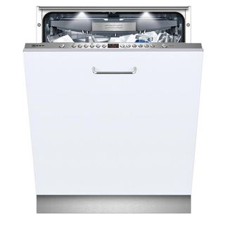 White Neff Dishwasher with open door and dishes inside