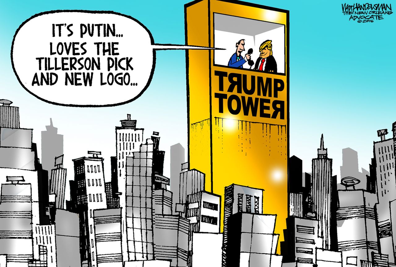 Political cartoon U.S. Donald Trump Vladimir Putin Russian influence