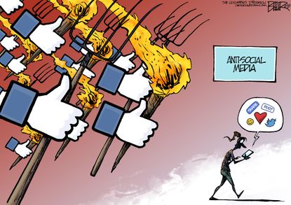 Editorial cartoon U.S. social media mob