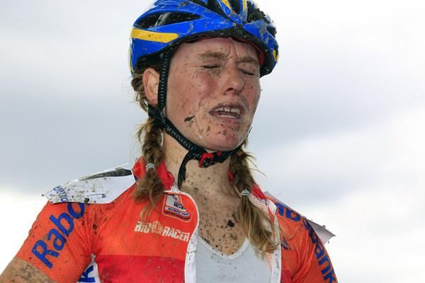 Daphny van den Brand catches her breath after winning the European championship.