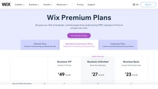 Wix POS subscription plans and pricing listed on Wix website