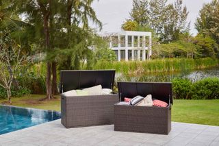 storage boxes by pool