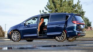 Side rear passenger door opening on the 2024 Chrysler Pacifica Hybrid Pinnacle.