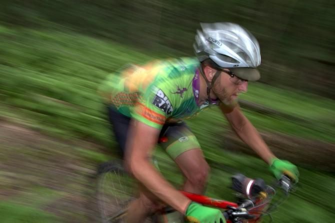 Matt Ferrari (Freeze Thaw-Hubcap Cycles) rolls out on Croyle Run Trail