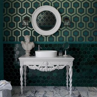 green geometric bathroom