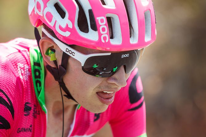 Joe Dombrowski (EF Education First - Drapac) working hard on todays long climb on August 8, 2018 in Cedar City, Utah.