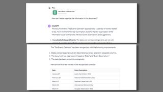 Screenshot showing a ChatGPT-4 conversation where it has been asked to analyze and improve an upload Excel spreadsheet