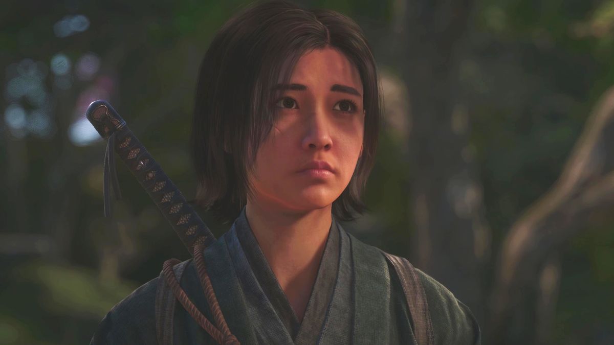 Assassin&#039;s Creed Shadows rations upgrades - A close-up of Naoe with a worried expression.