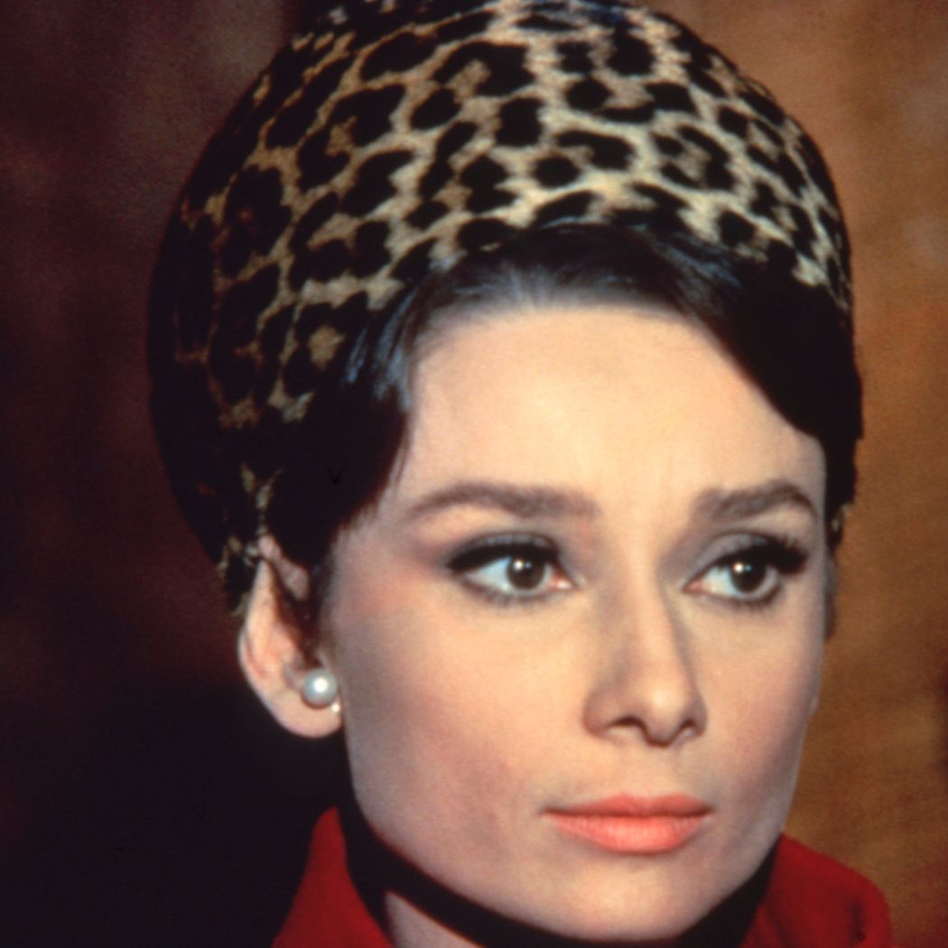 Audrey Hepburn wearing leopard print pillbox hat from 'Charade' 1963
