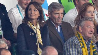 Carole Middleton and Michael Middleton attend the England v Australia match during the Rugby World Cup 2015 on October 3, 2015