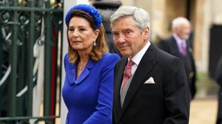 Michael Middleton and Carole Middleton, Catherine, Princess of Wales's parents arrive at the Coronation of King Charles III and Queen Camilla