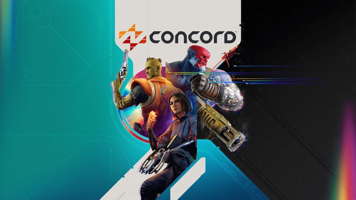 The Key art for Concord showing the three main characters grouped underneath the game&#039;s logo