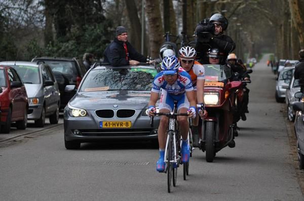 Yann Huguet leads Jos Van Emden during the pair's successful break.