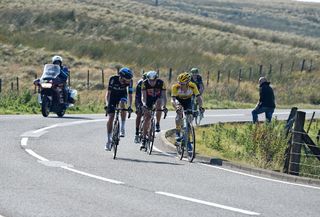 Wouter Poels, Steven Kruijswijk, Edvald Boasson Hagen on stage five of the 2015 Tour of Britain