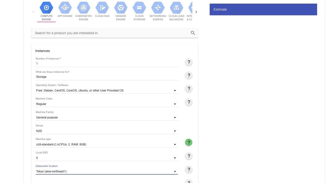 Google Cloud's calculator for computation costs