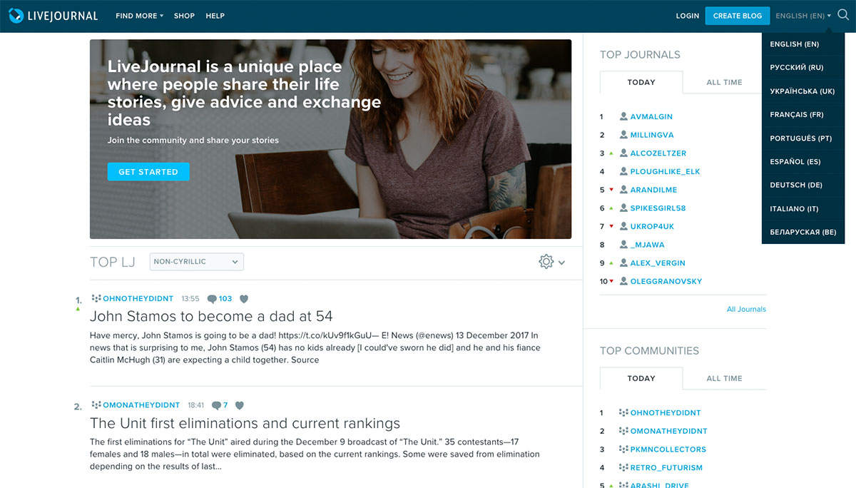 Screenshot of the LiveJournal site