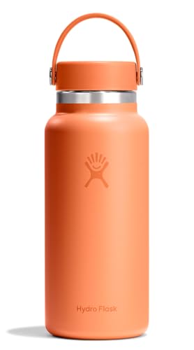 Hydro Flask Water Bottle - Insulated Stainless Steel - Wide Mouth Flex Lid, Non Spill, Leakproof in 32 Oz Nectar Orange