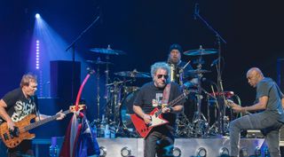 (from left) Michael Anthony, Sammy Hagar, Jason Bonham, and Vic Johnson perform in concert at ACL Live on December 06, 2021 in Austin, Texas