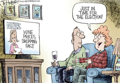 Political Cartoon U.S. 2020 election Dems GOP race presidency wine