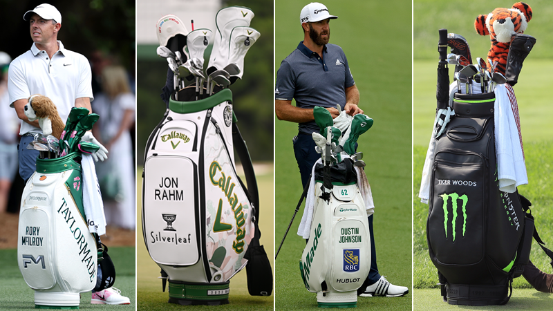Rory McIlroy, Jon Rahm, Dustin Johnson and Tiger Woods' golf bags
