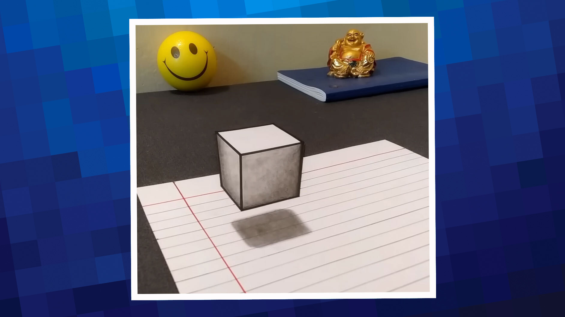 Optical illusion picture of floating cube