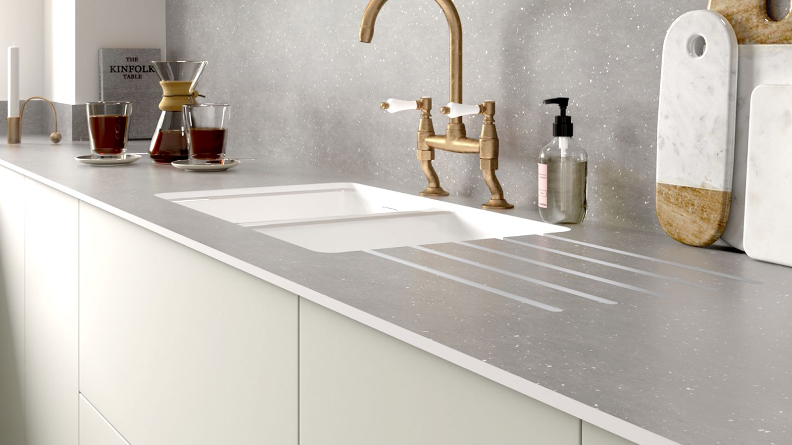 Bushboard Zenith compact laminate worksurface in Tectonica Fizzy
