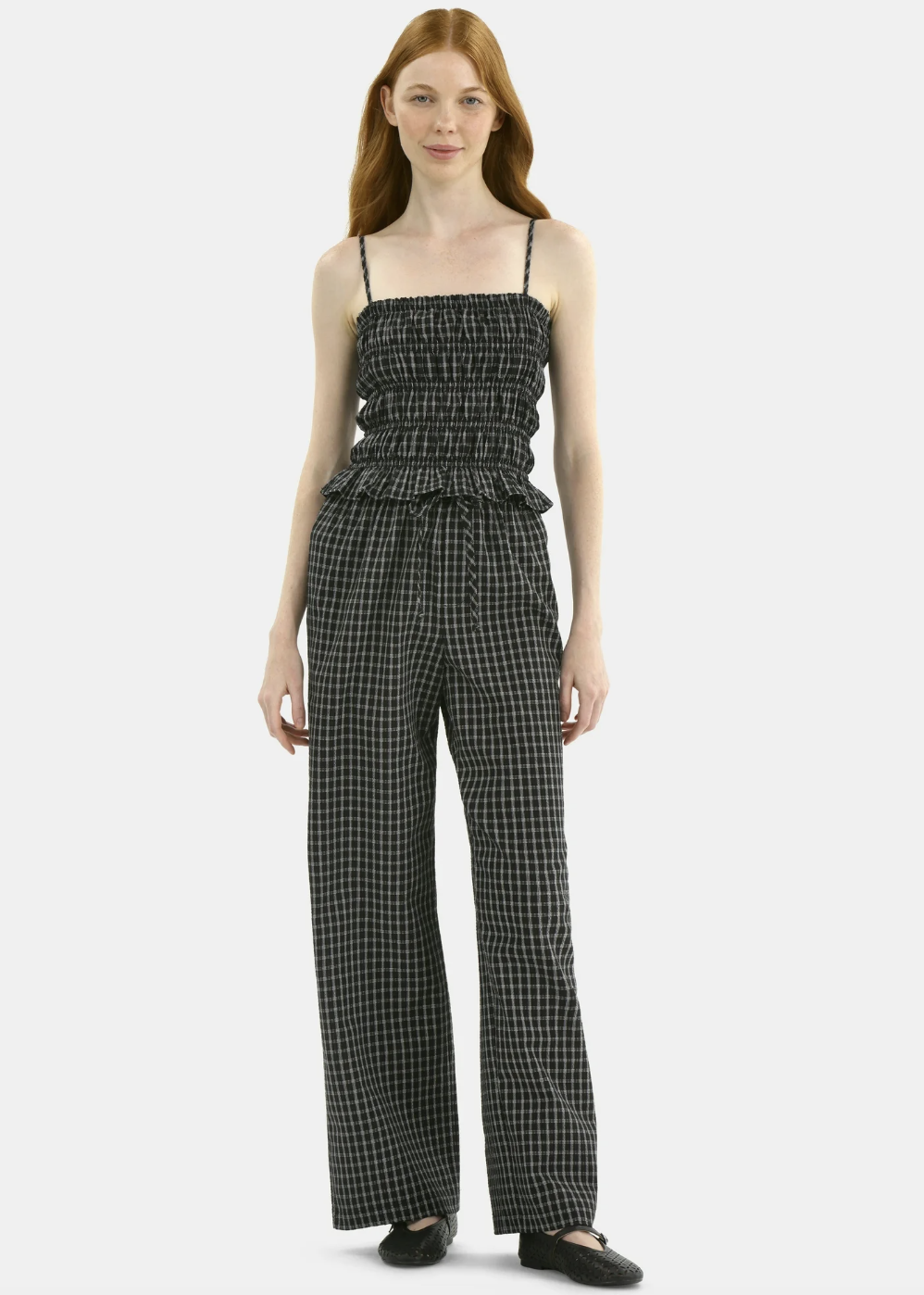 No Boundaries, No Boundaries Plaid Seersucker Smocked Cami Top and Pants Set, 2-Piece, Women's